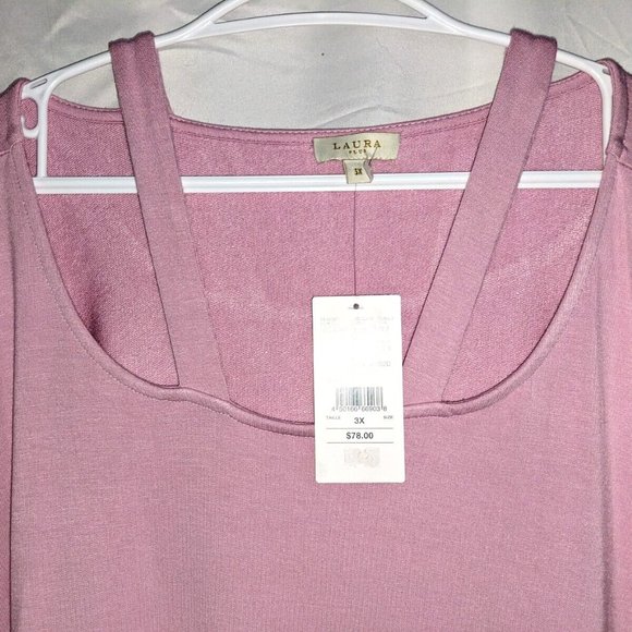 Plus Sz 3X Pink Sweater Sweatshirt Cut Out at Neckline Rounded Hem - Picture 7 of 7